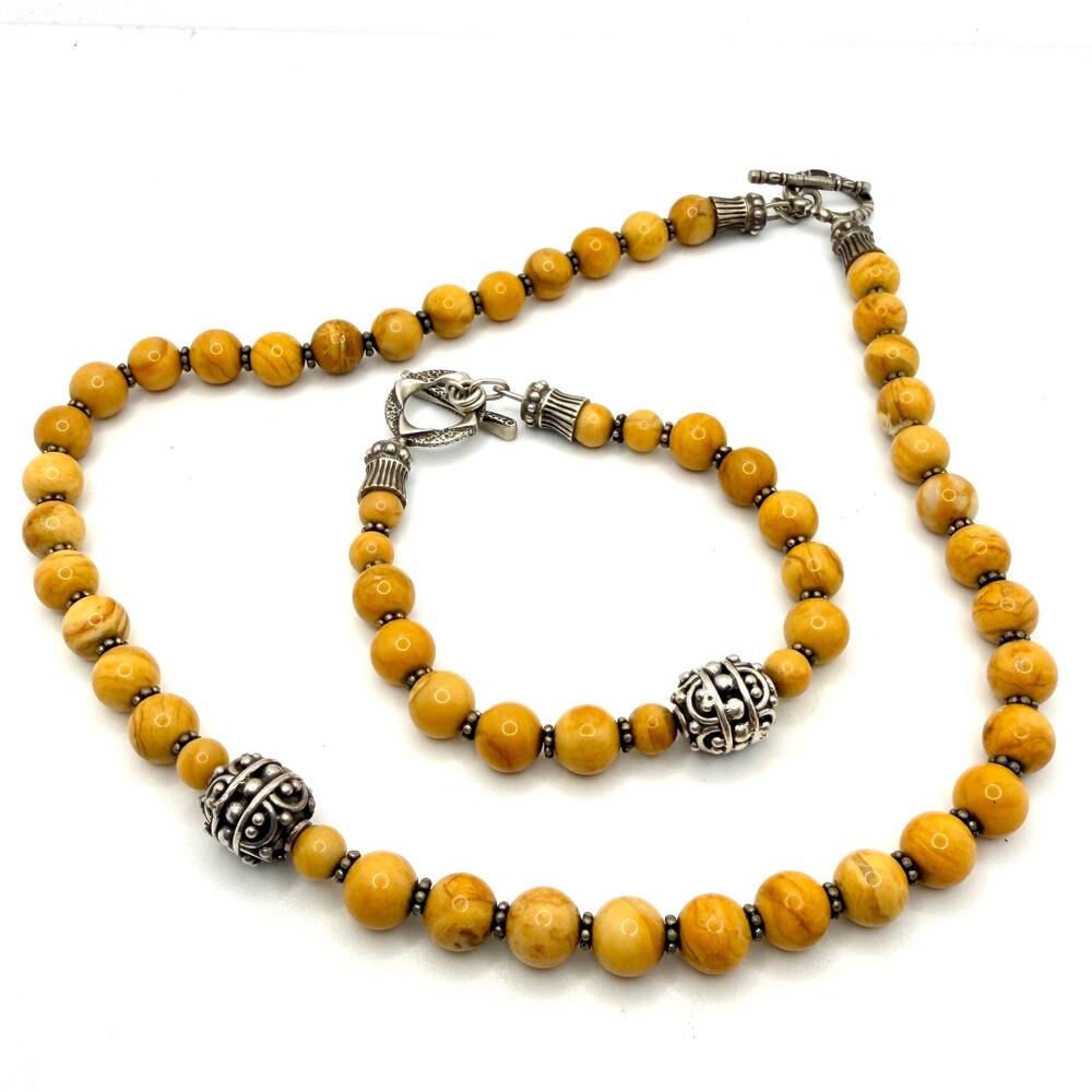 Vintage 90s Yellow Jasper Artisan Toggle Clasp Necklace Bracelet Set